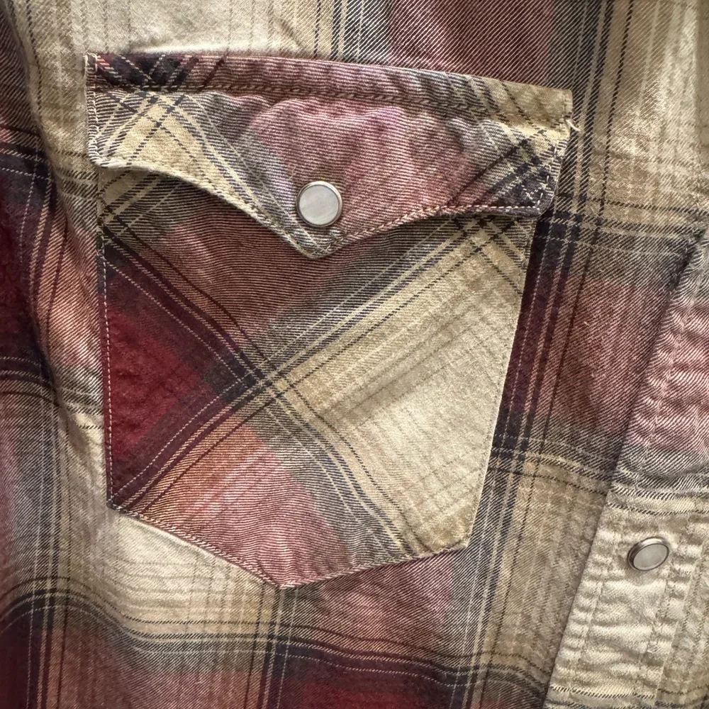 Levi's Red and Cream Plaid Snap Front Western Long Sleeve Shirt Country Cowboy